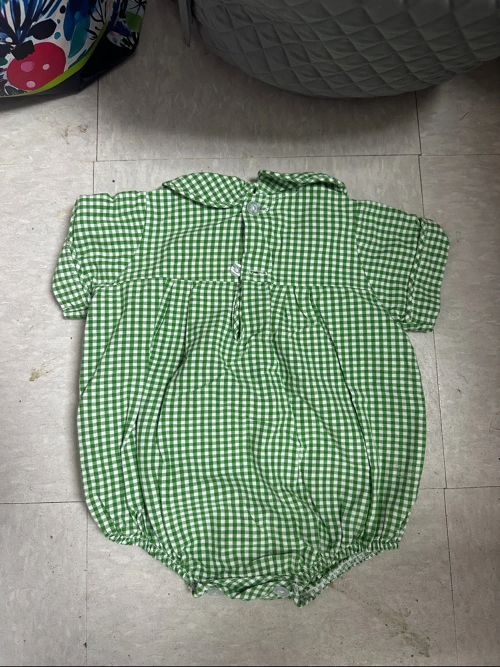 Green Gingham Baby Bubble with Monogram - Picture 2 of 4